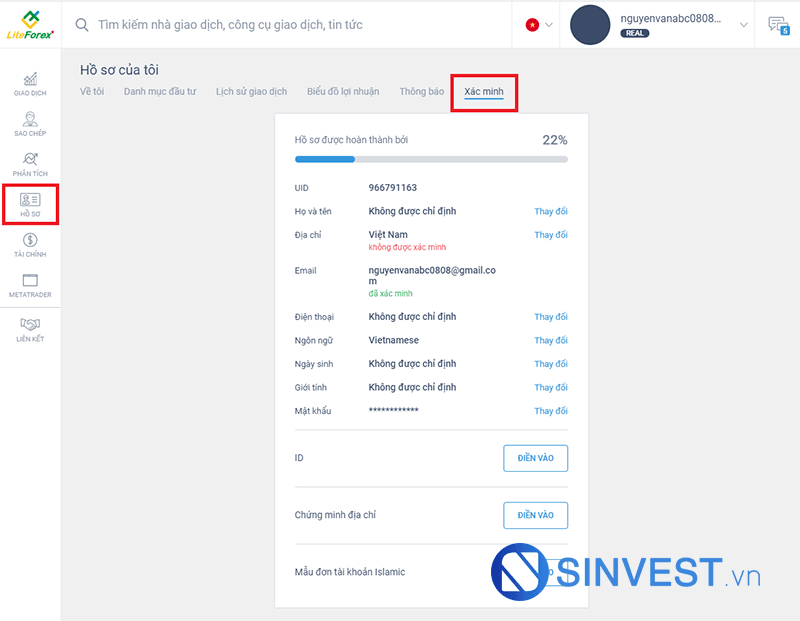 Hướng dẫn đăng ký mở và xác minh tài khoản sàn LiteForex
