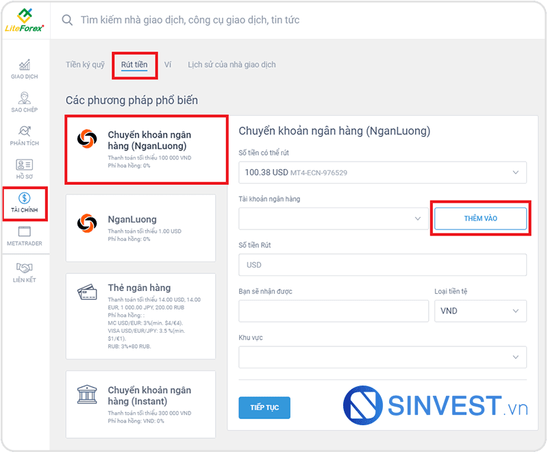 hướng dẫn rút tiền từ sàn liteforex