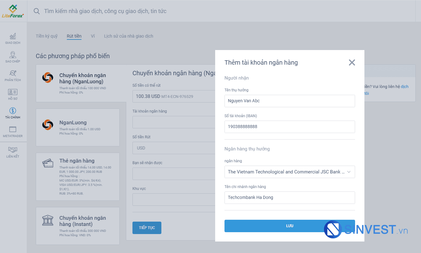 hướng dẫn rút tiền từ sàn liteforex