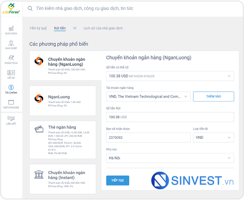 hướng dẫn rút tiền từ sàn liteforex