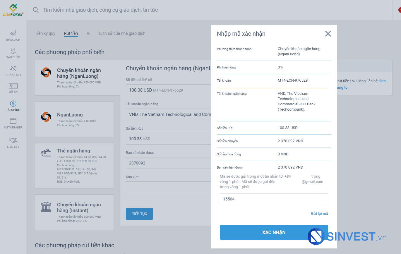 hướng dẫn rút tiền từ sàn liteforex