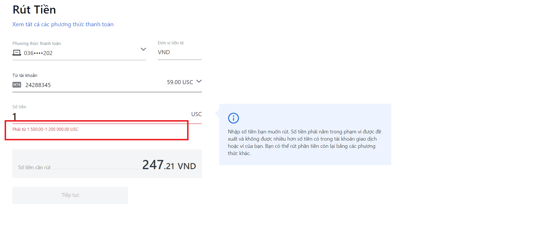 Rút dưới hạn mức tối thiểu quy định