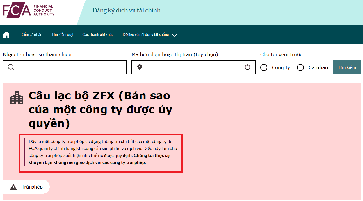 ZFX bị FCA cảnh báo