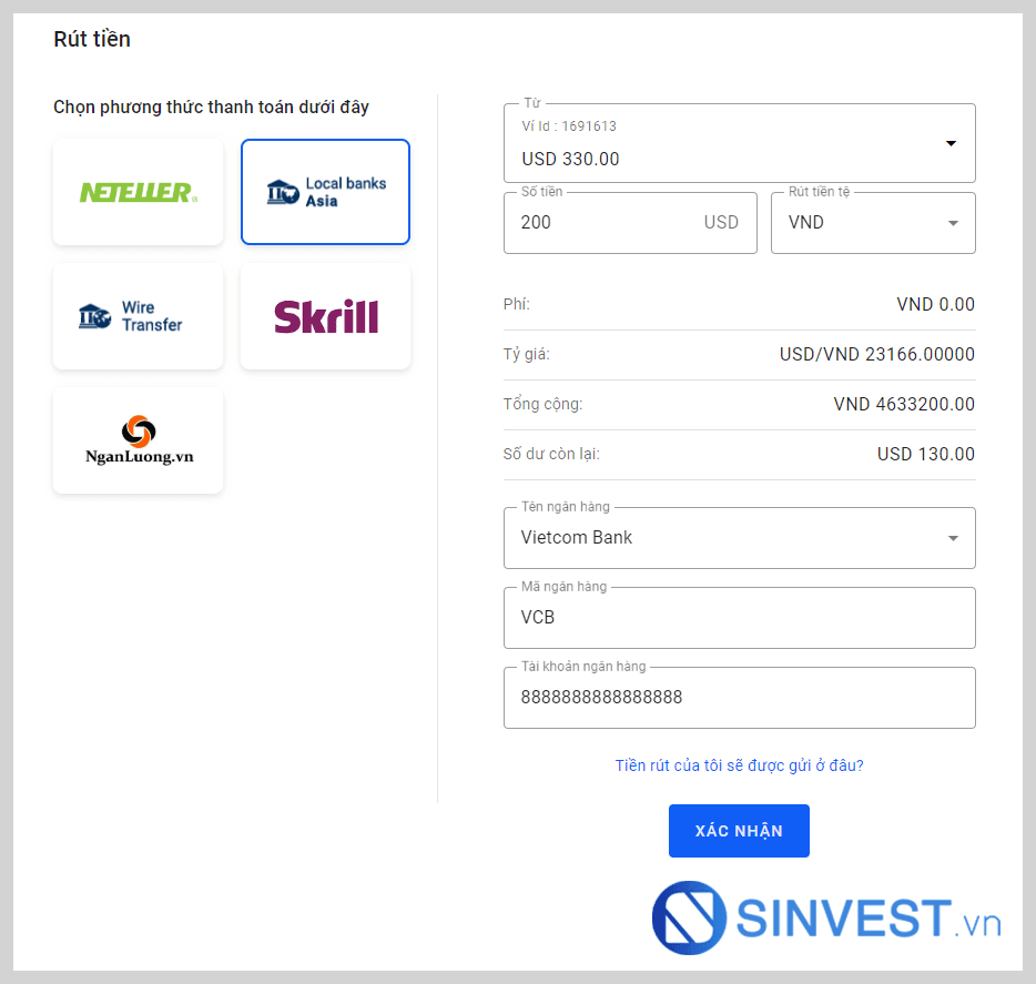 HƯỚNG DẪN RÚT TIỀN TỪ SÀN ADMIRAL MARKETS bằng internet banking