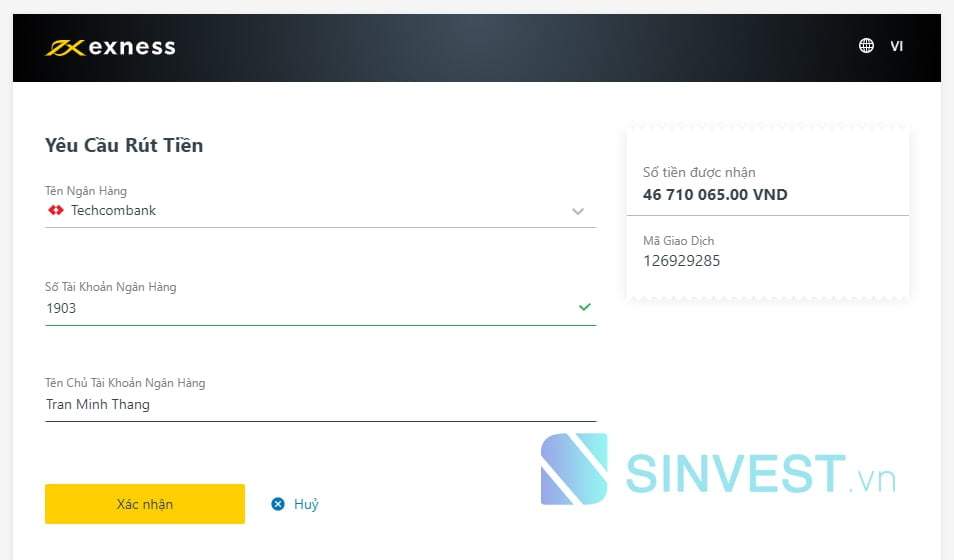 hướng dẫn nạp rút tiền sàn exness
