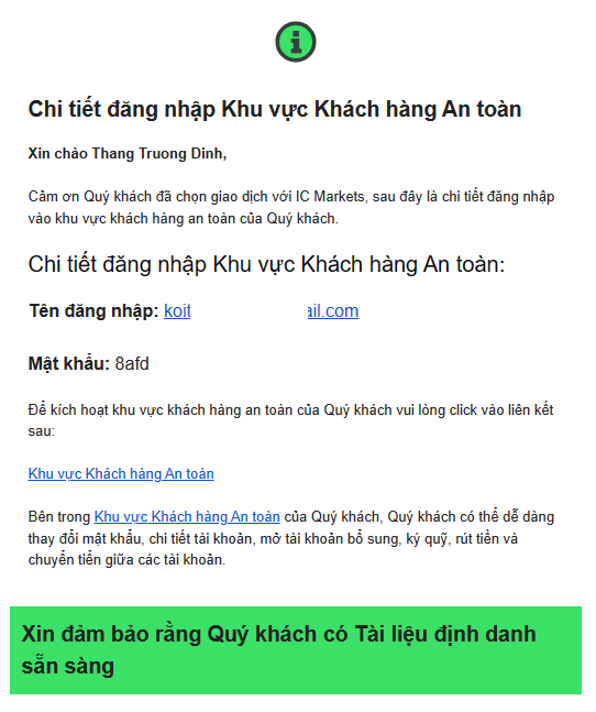 Thông tin đăng nhập ICMarkets