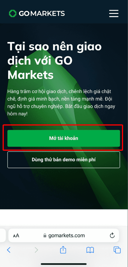 Hướng dẫn mở tài khoản GO Markets chi tiết trên điện thoại
