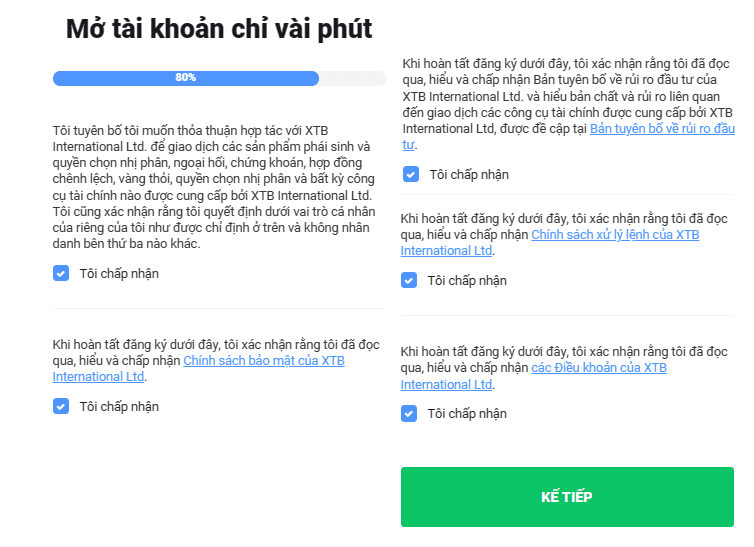 Chấp nhận các Chính sách & Điều khoản XTB