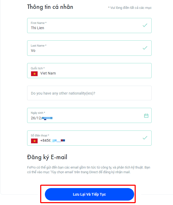 Điền thông tin cá nhân