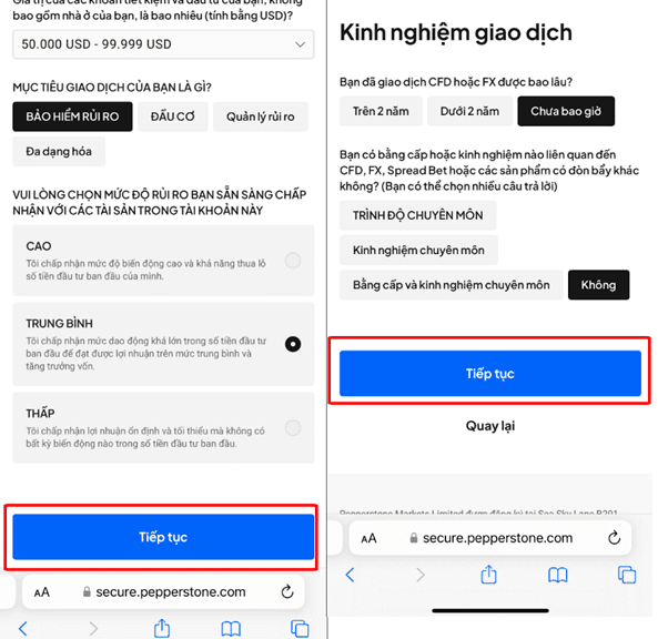 Điền thông tin tài chính và kinh nghiệm