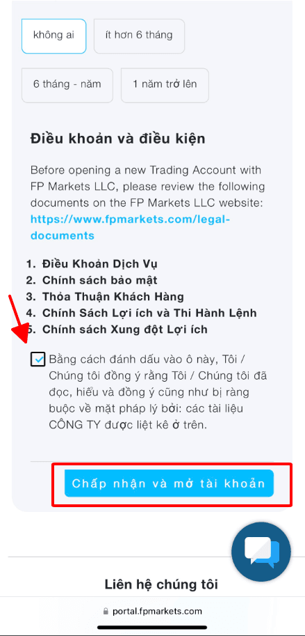 Chấp nhận các điều khoản