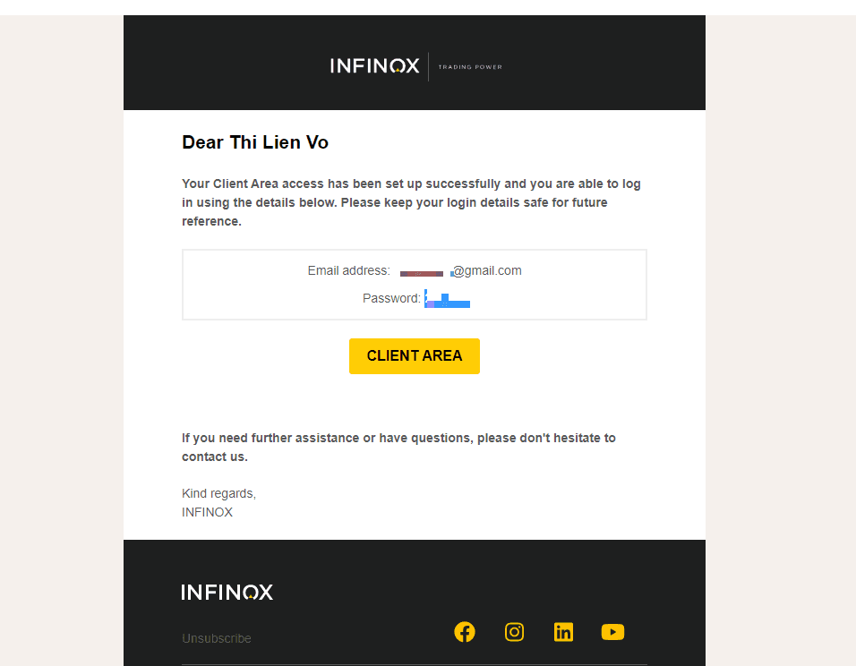 Nhận thông tin đăng nhập qua Email
Hướng dẫn mở tài khoản INFINOX chi tiết trên máy tính