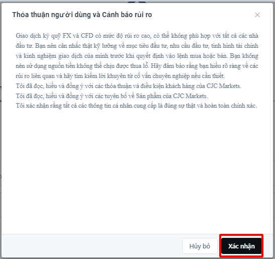 Xác nhận thông tin Hướng dẫn mở tài khoản CJC Markets chi tiết trên máy tính