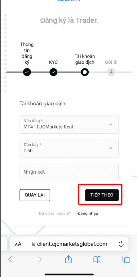 Lựa chọn nền tảng giao dịch Hướng dẫn mở tài khoản CJC Markets chi tiết trên điện thoại