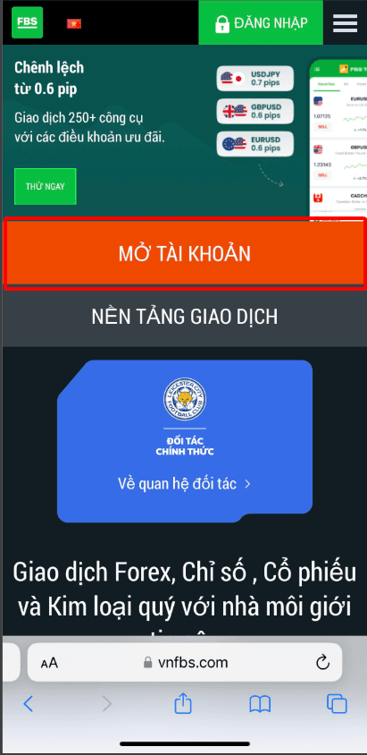Hướng dẫn mở tài khoản FBS chi tiết trên điện thoại
