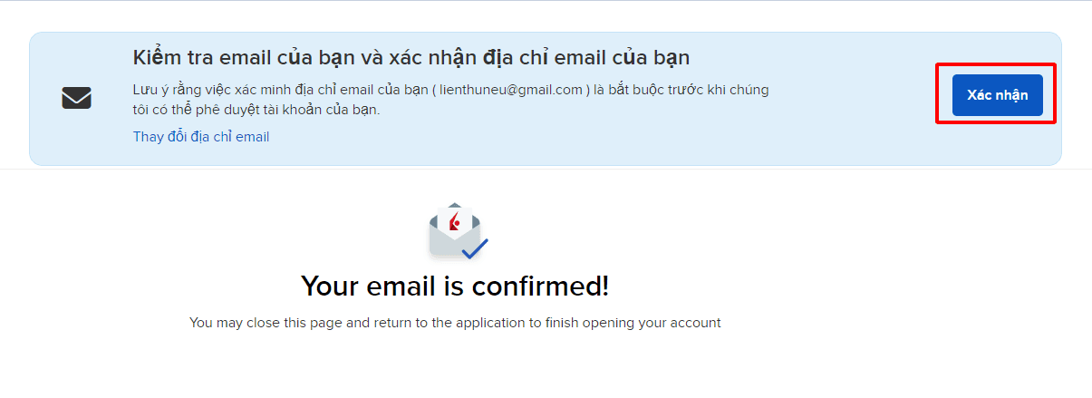 Xác nhận Email Hướng dẫn mở tài khoản Interactive Brokers chi tiết trên máy tính