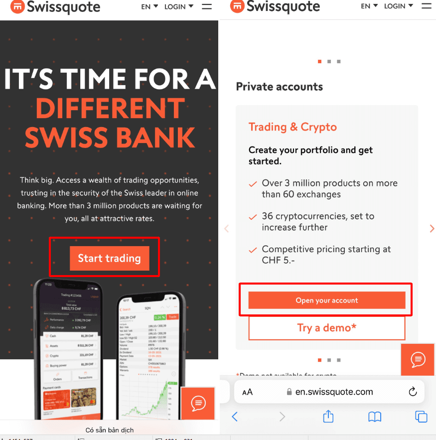 Hướng dẫn mở tài khoản Swissquote chi tiết trên điện thoại