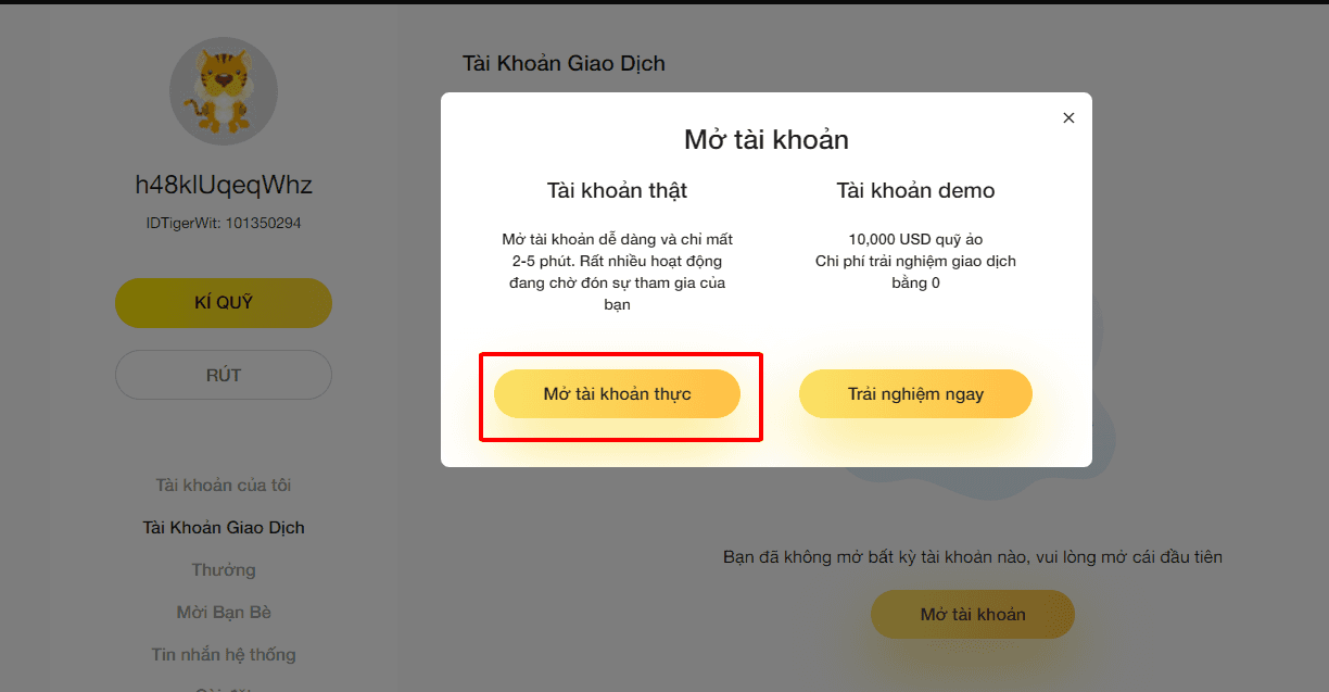 Mở tài khoản thực. Hướng dẫn mở tài khoản TigerWit chi tiết trên máy tính