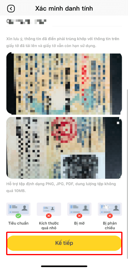 Tải giấy tờ xác minh