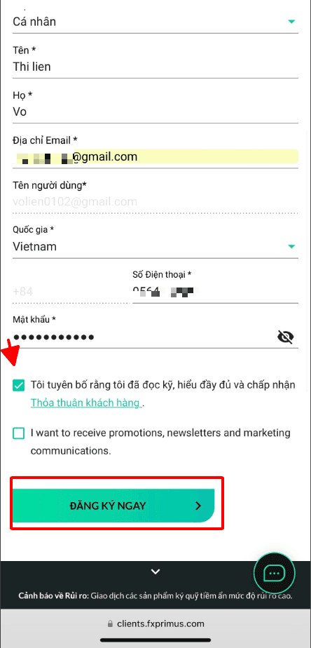 Đăng ký nhanh Hướng dẫn mở tài khoản FXPrimus chi tiết trên điện thoại