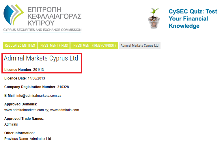 Giấy phép CySEC sàn Admiral Markets
