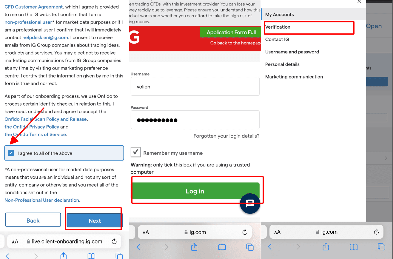 Xác nhận điều khoản và xác minh tài liệu Hướng dẫn mở tài khoản IG chi tiết trên điện thoại