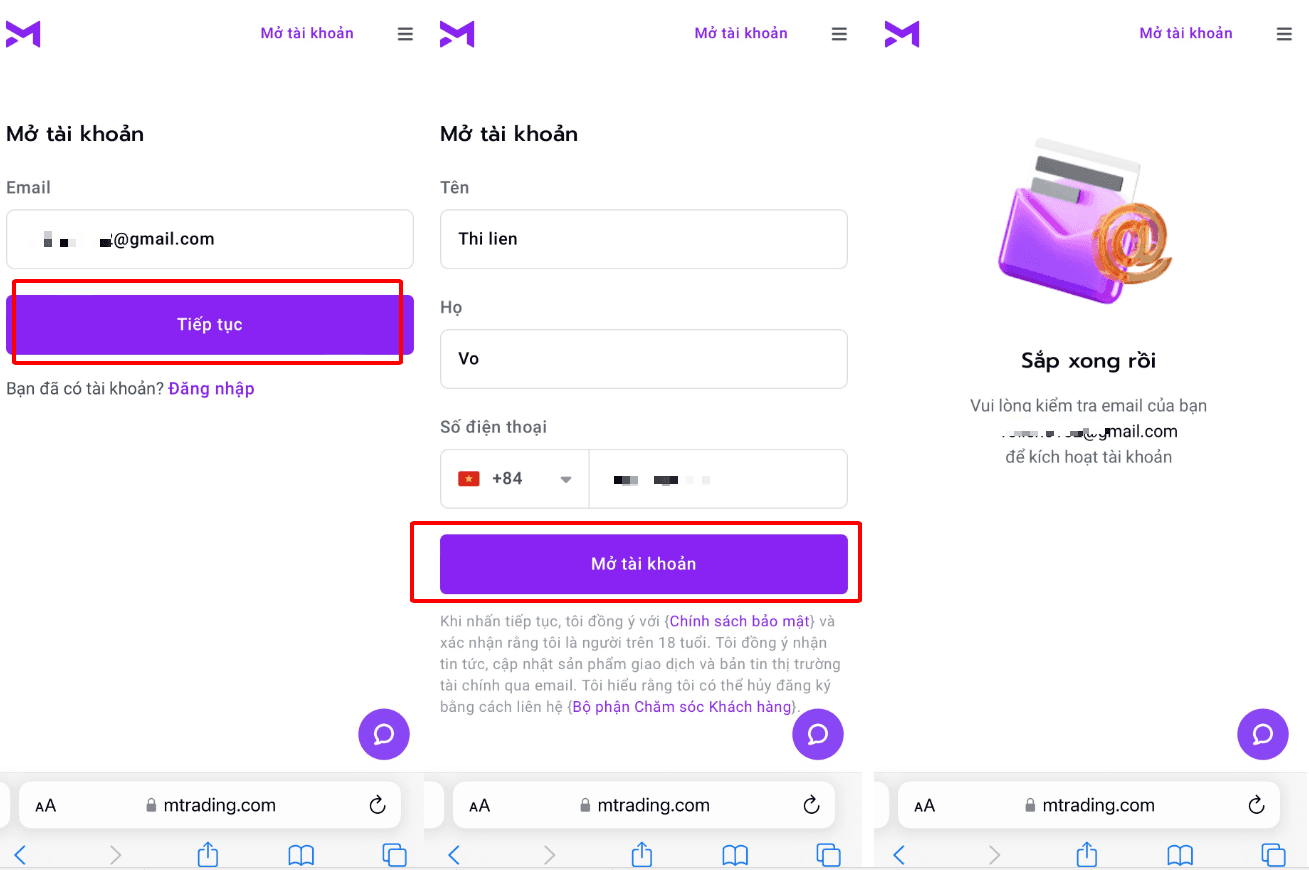 Đăng ký thông tin và kiểm tra Email