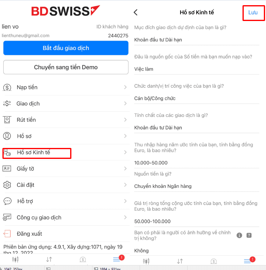 Bổ sung hồ sơ kinh tế Hướng dẫn mở tài khoản BDSwiss chi tiết trên điện thoại