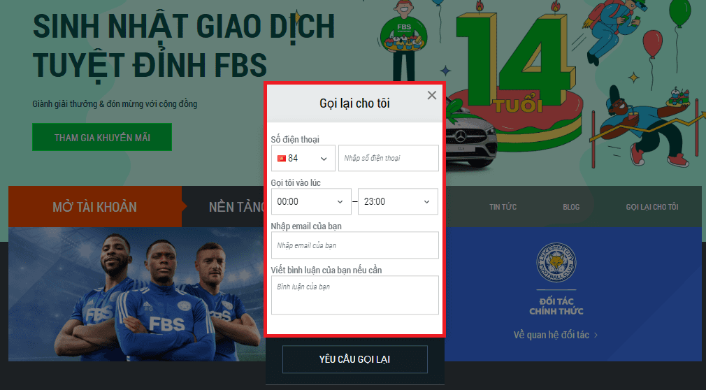 Dịch vụ khách hàng sàn FBS