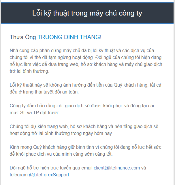 Không thể truy cập sàn LiteForex