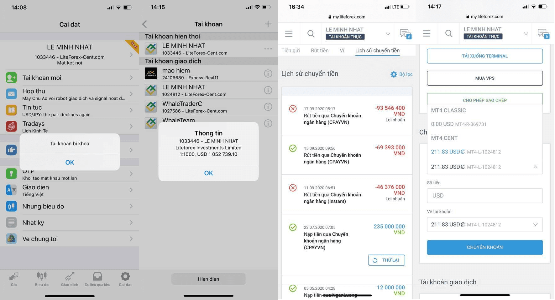LiteForex xóa tài khoản người dùng