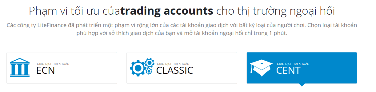 Các loại tài khoản sàn LiteForex