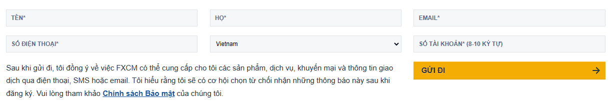 Form Đăng kí tham gia FXCM Bonus Hoàn tiền