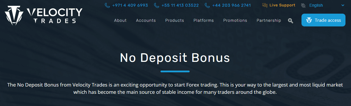 Velocity Trades Bonus No Deposit