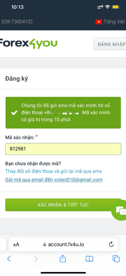 Xác minh OTP email hoặc số điện thoại