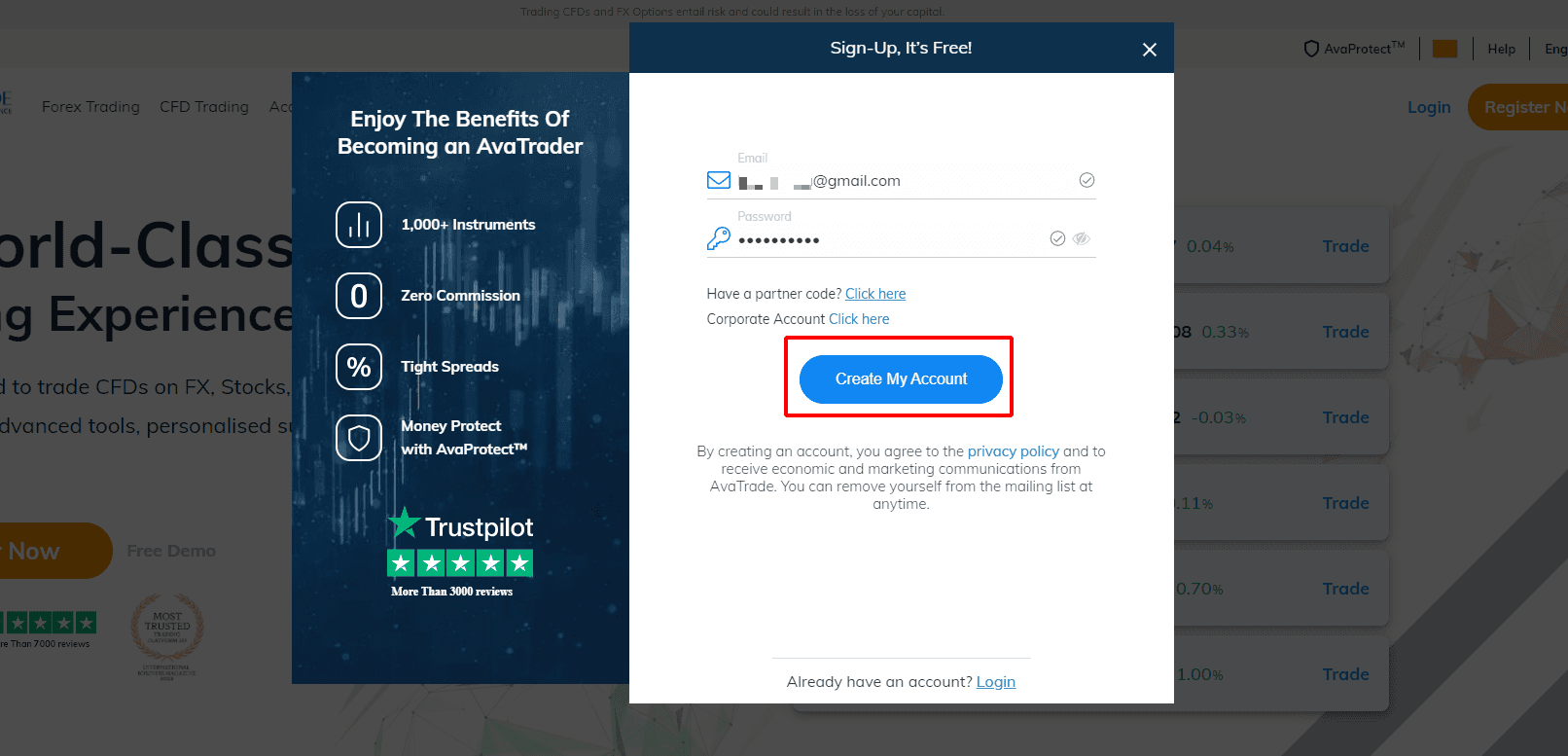 Hướng dẫn mở tài khoản AvaTrade
