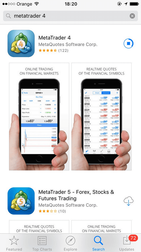 Sàn Forex MT4 dành cho IOS