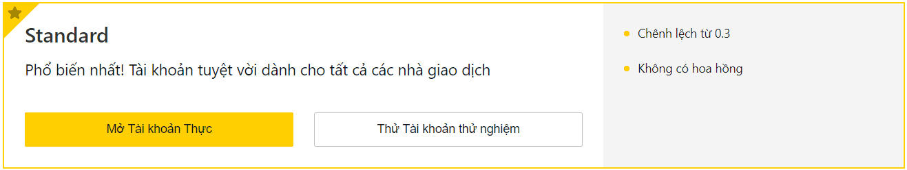 Tài khoản Exness Standard