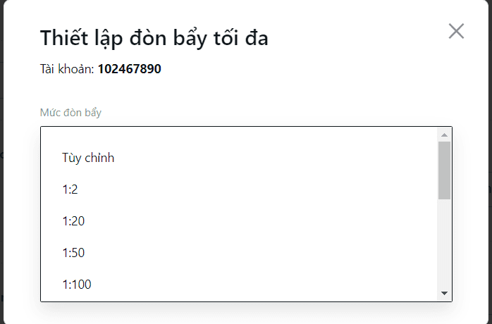 Thiết lập mức đòn bẩy sàn Exness