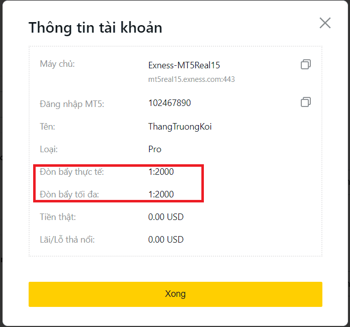 Thông tin đòn bẩy sàn Exness