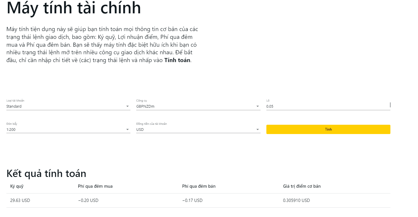 Máy tính tài chính sàn Exness