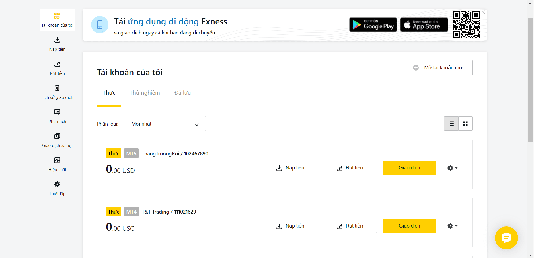Đăng nhập Exness thành công