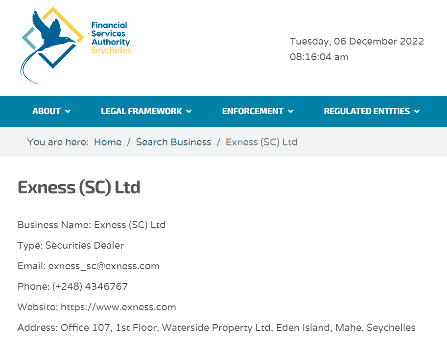 Giấy phép FCA của sàn Exness