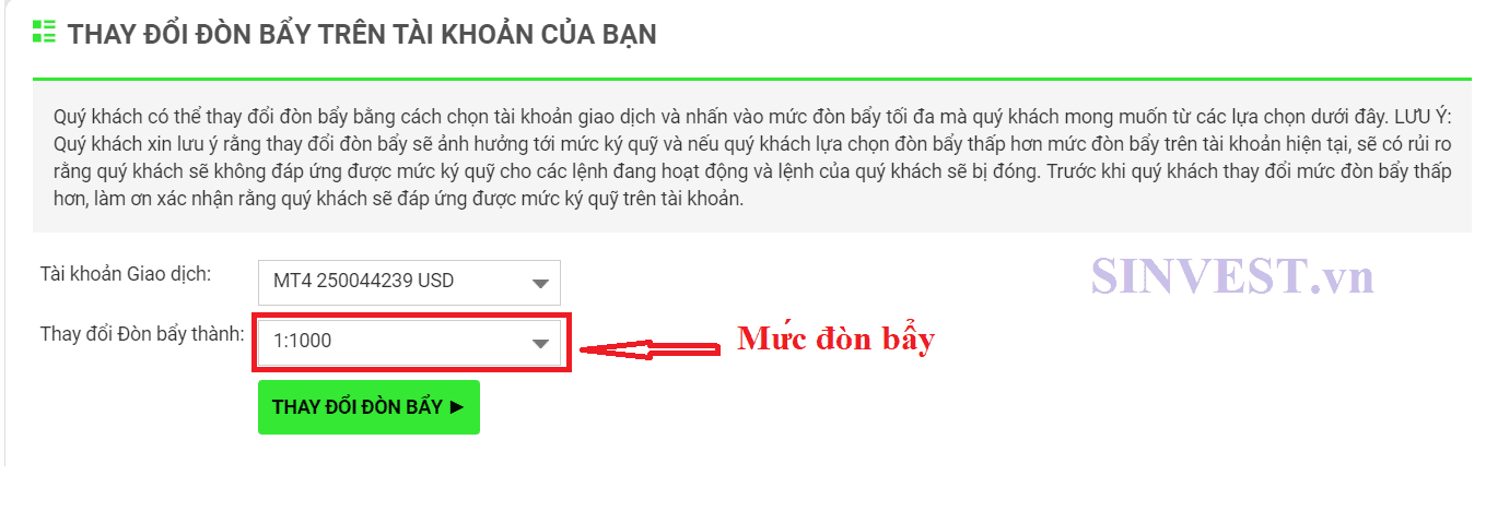 Thay đổi đòn bẩy sàn ICMarkets