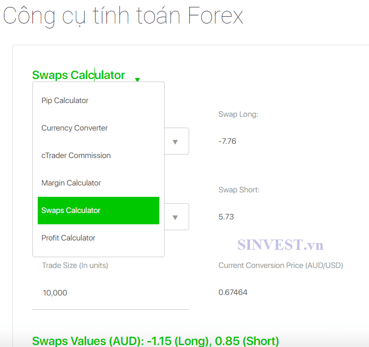 Công cụ tính toán phí qua đêm sàn ICMarkets