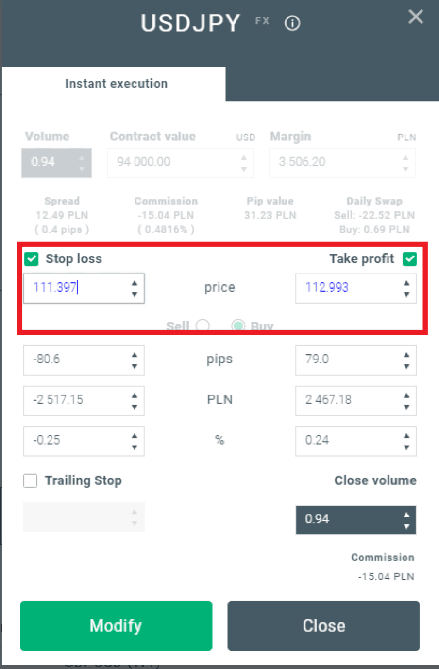 Hướng dẫn sử dụng xStation 5 - Stop Loss
