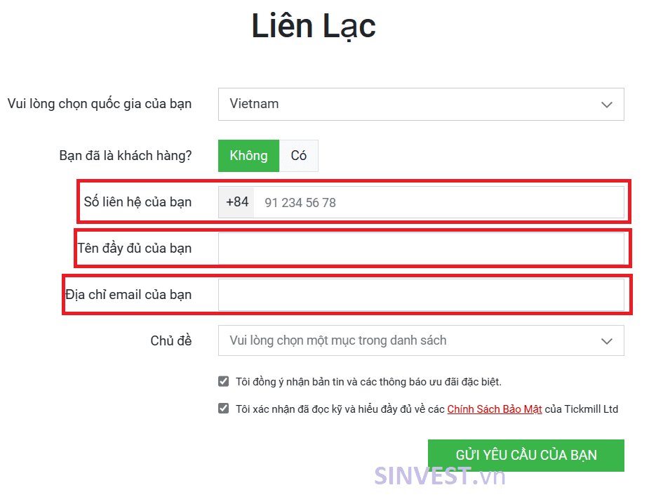 Liên hệ sàn Tickmill qua kênh liên lạc của Tickmill