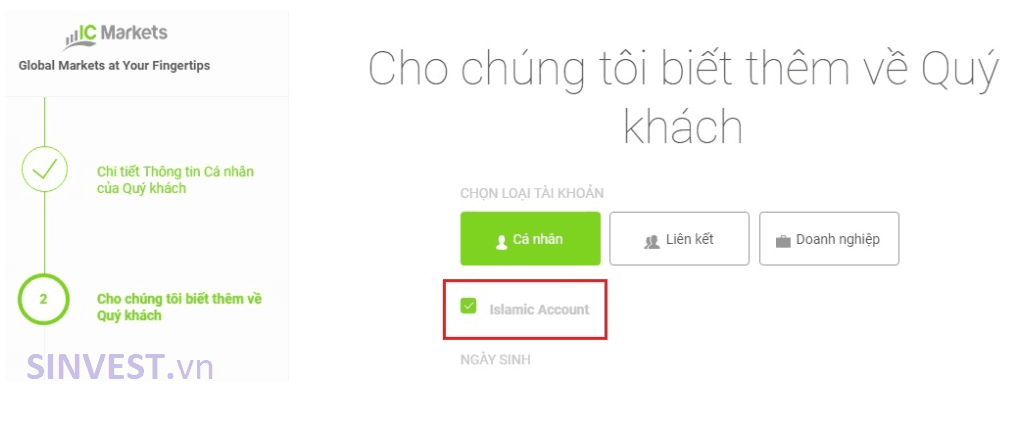 Tài khoản Islamic sàn ICMarkets