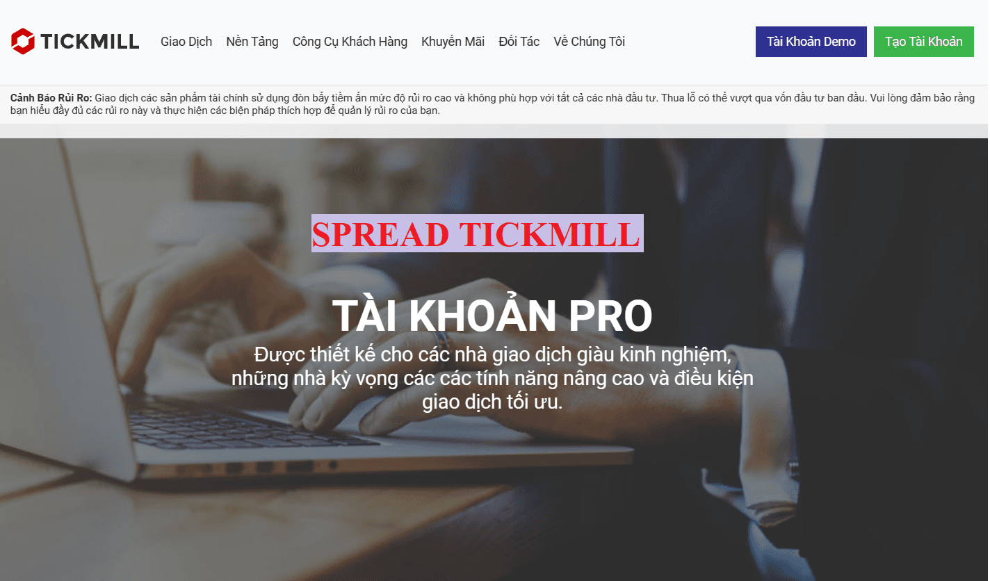 Spread Tickmill trên Tài khoản Pro