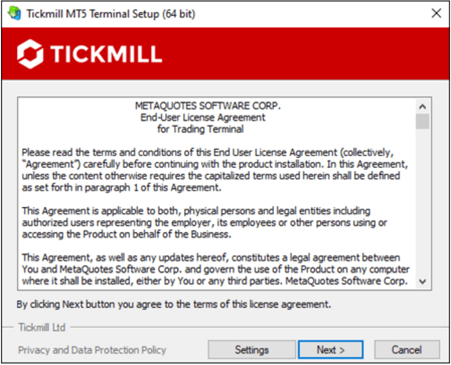 Cài đặt MT5 Tickmill trên Windown